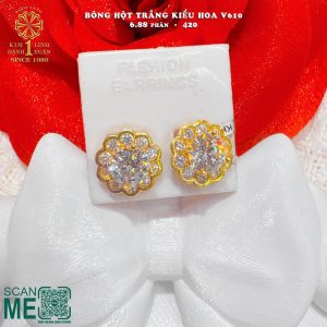 Bông Tai Hột Trắng Kiểu Hoa