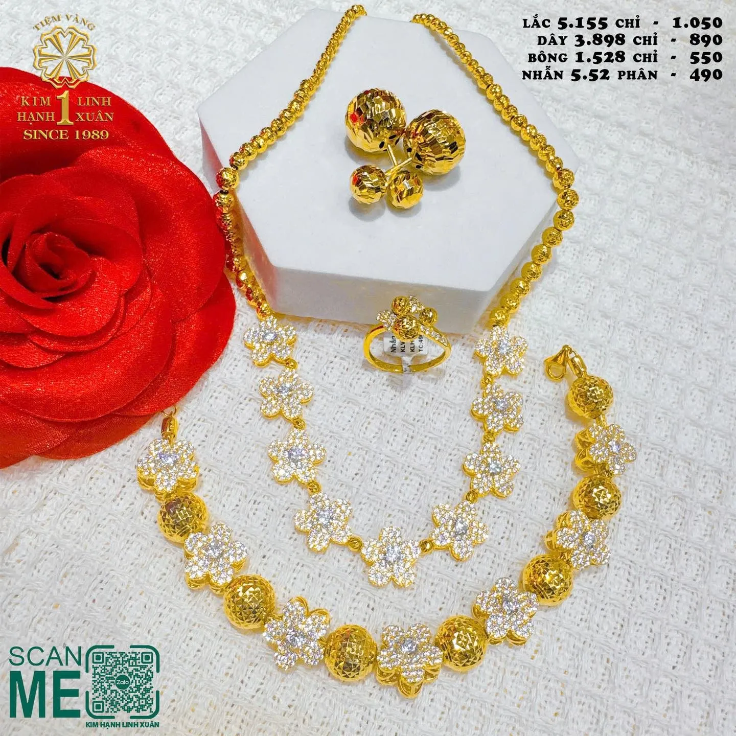 Set 4 Món Trang Sức Vòng Hoa Phối Bi